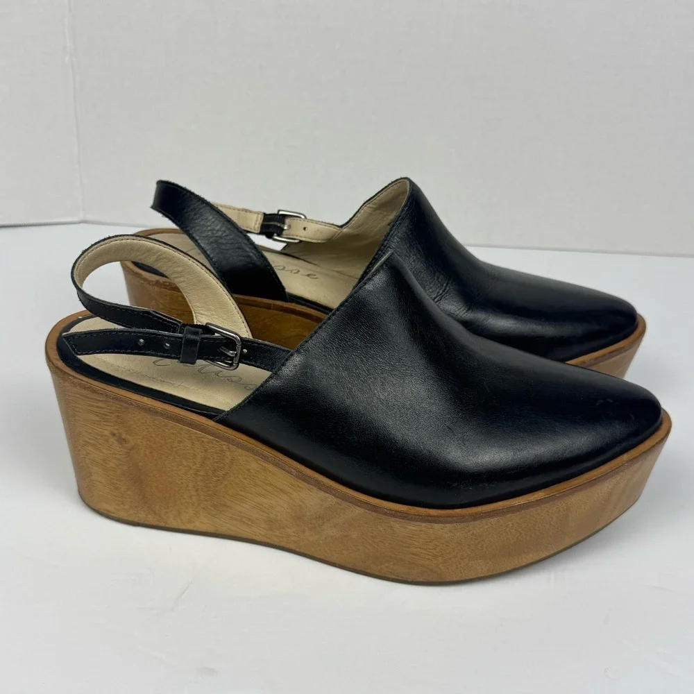Matisse Eyals Slingback Platform Wedge Mule Sandal Womens 8 Black Leather